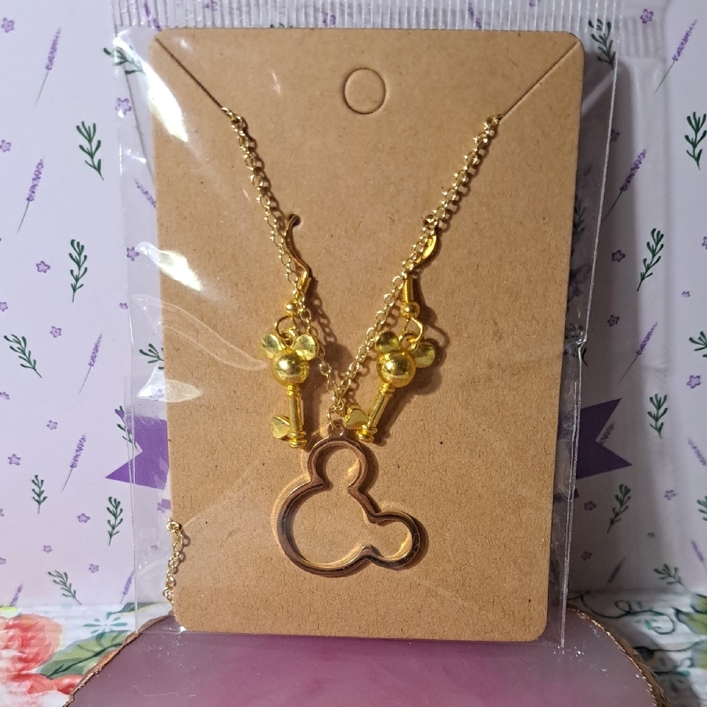 Mickey Mouse Pendant Necklace And Earrings